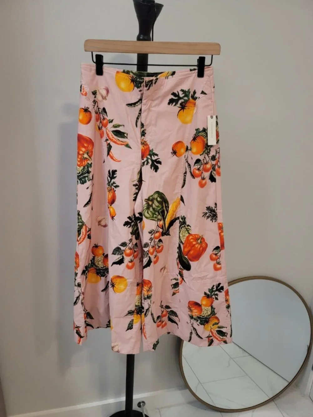 Anthropologie Maeve High-Rise Print Crop Wide-Leg Pants Pink Veggie Size 4 NWT